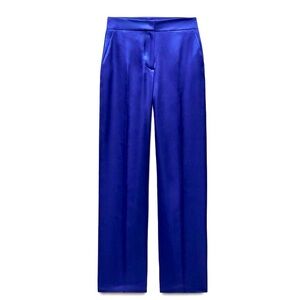 NWT Zara satin effect pants sz XS - cobalt blue